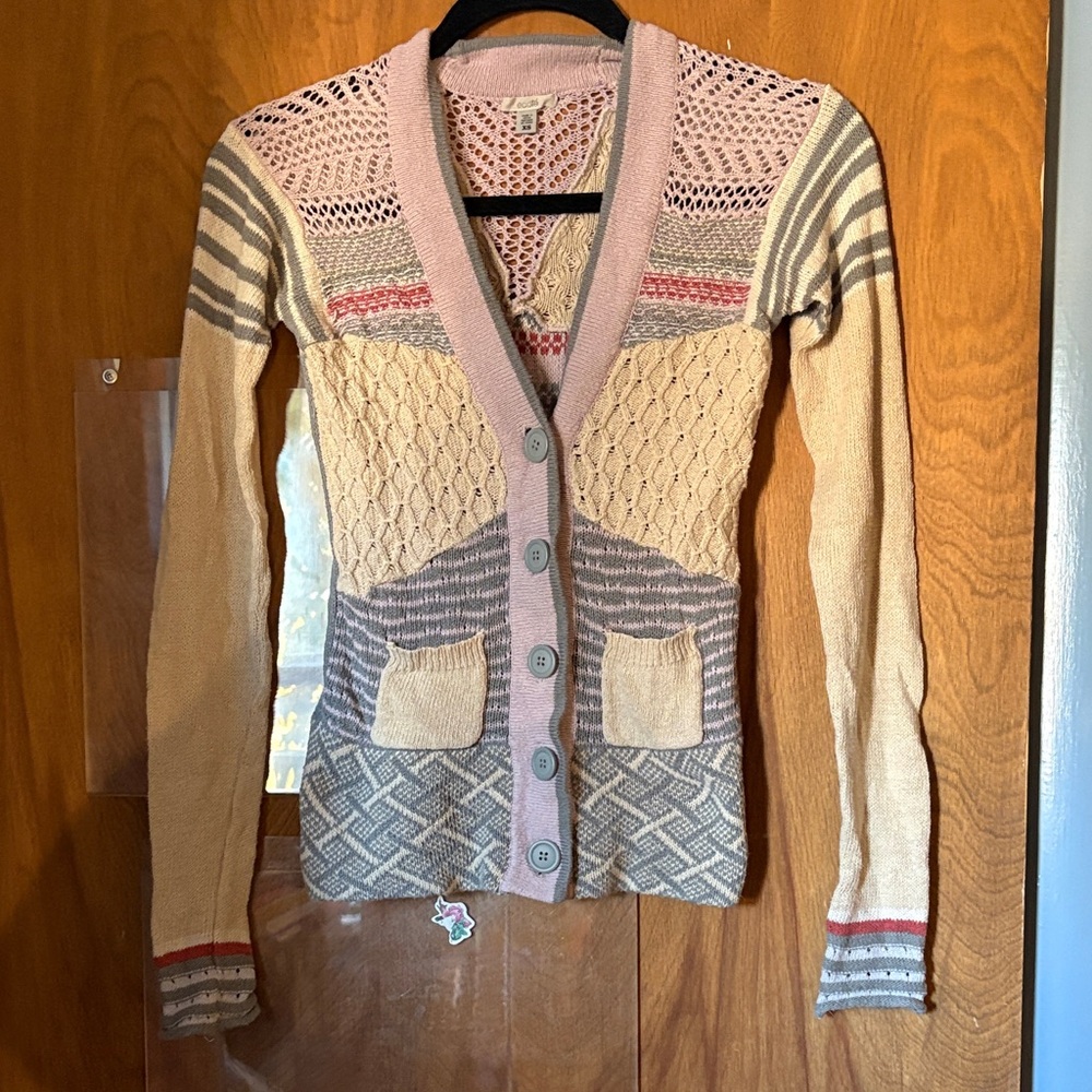 Ecote Button Up Cardigan Sweater Mixed Knitted Fabrics